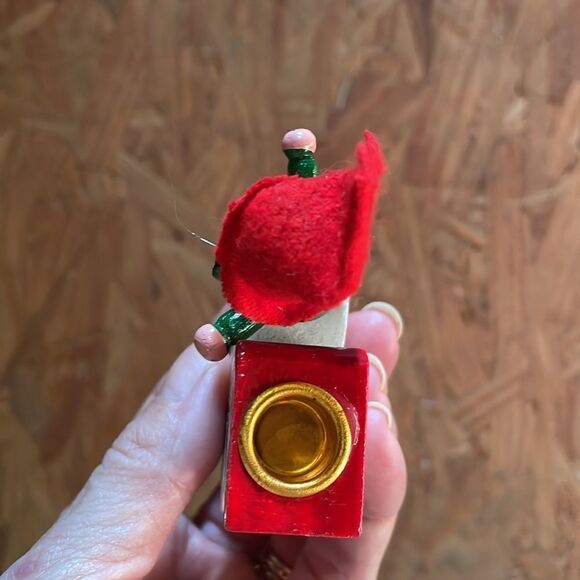 Vtg painted wooden elf on a Christmas boot candle holder - Picture 5 of 7